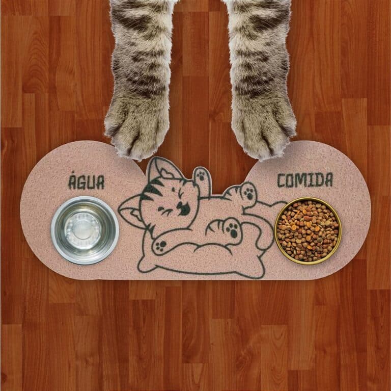 Tapete Capacho Jogo Americano para Comedouro e Bebedouro Água e Comida 3D Cat Ouro