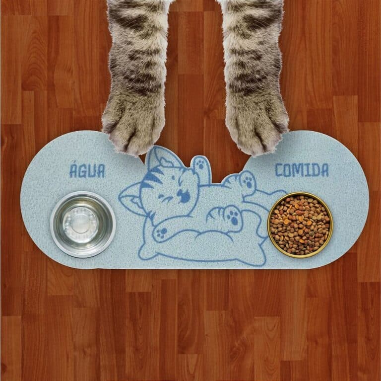 Tapete Capacho Jogo Americano para Comedouro e Bebedouro Água e Comida 3d Cat Azul Bebe