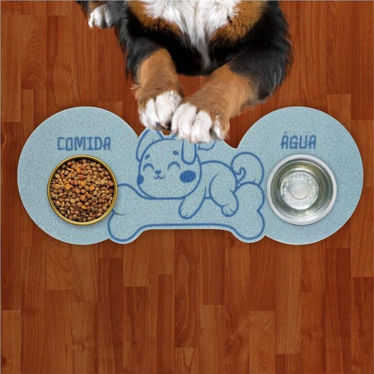 Tapete Capacho Jogo Americano para Comedouro e Bebedouro Água e Comida 3d Dog Azul Bebe