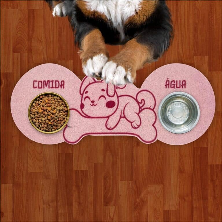 Tapete Capacho Jogo Americano para Comedouro e Bebedouro Água e Comida 3d Dog Rosa Bebe