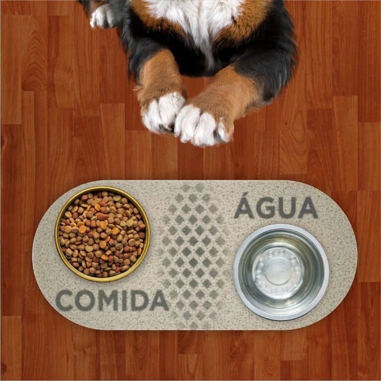Tapete Capacho Jogo Americano para Comedouro e Bebedouro Água e Comida Prata Com Cinza