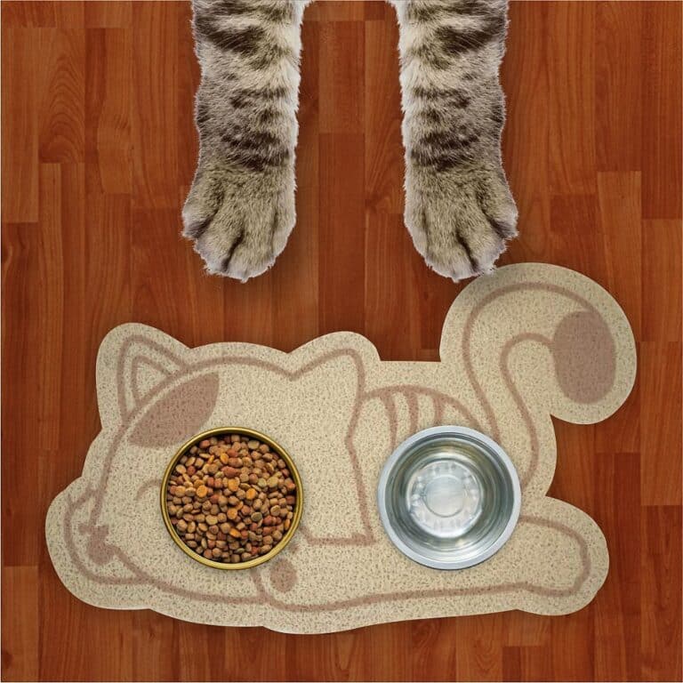 Tapete Capacho Jogo Americano para Comedouro e Bebedouro Água e Comida 3D SleepCat Bege Com Ouro