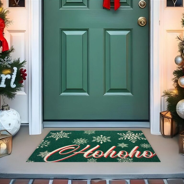 Tapete De Porta Capacho Divertido Natal HoHoHo Verde Flocos de Neve
