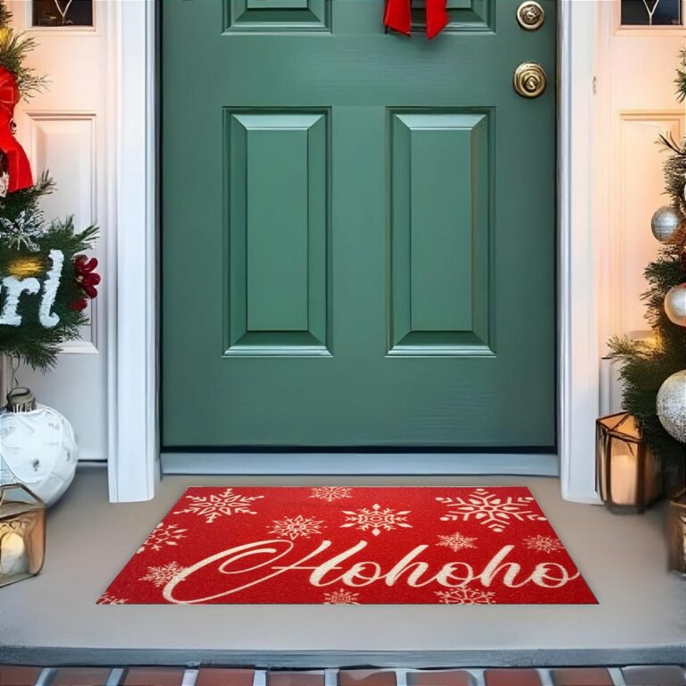 Tapete De Porta Capacho Divertido Natal HoHoHo Vermelho Flocos de Neve