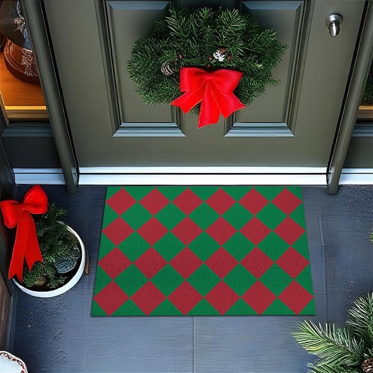Tapete De Porta Capacho Divertido Vitral De Natal Vermelho E Verde