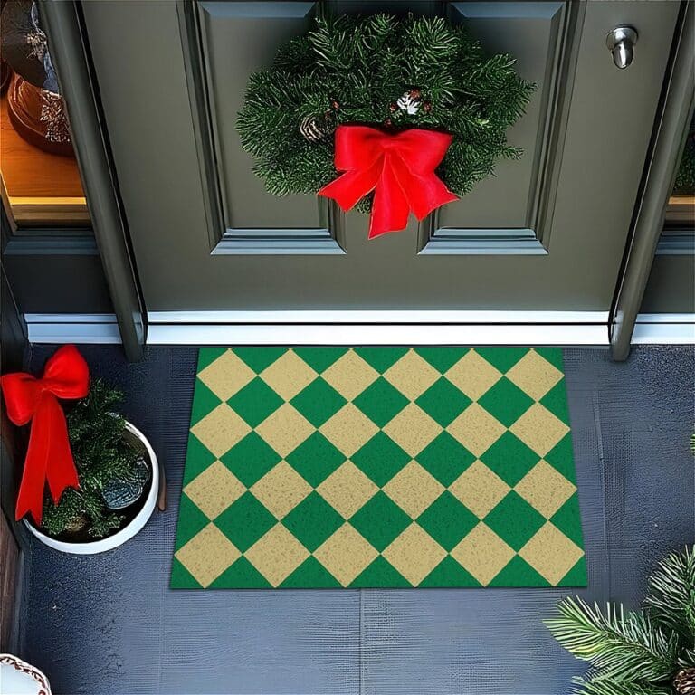 Tapete De Porta Capacho divertido Vitral De Natal Bege E Verde
