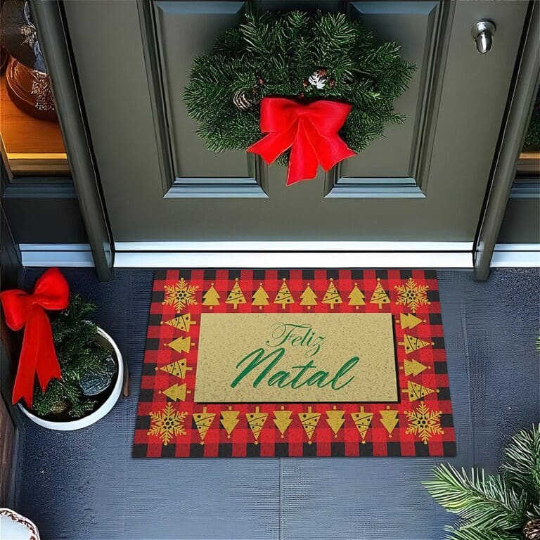 Tapete De Porta Capacho divertido Feliz Natal xadrez bege