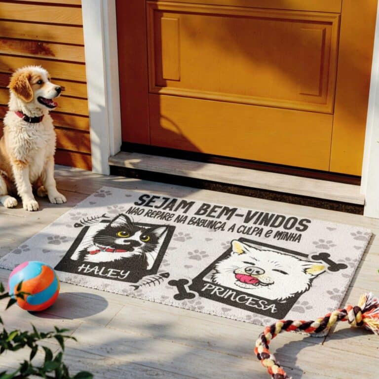 capacho Pet Personalizado com Foto do Seu Pet em Cartoon – Tapete de Porta 60x40