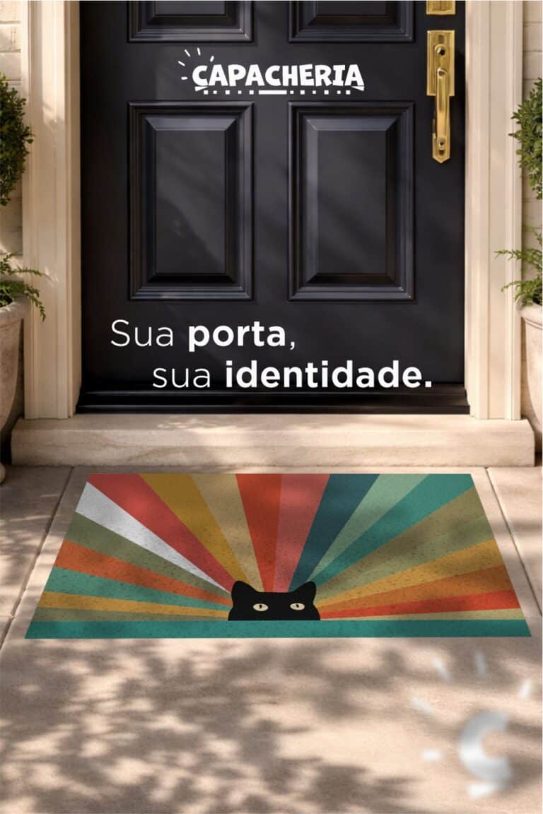 Tapete De Porta Capacho Gato Colorido para Porta – Tapete Divertido Antiderrapante em PVC | Capacheria
