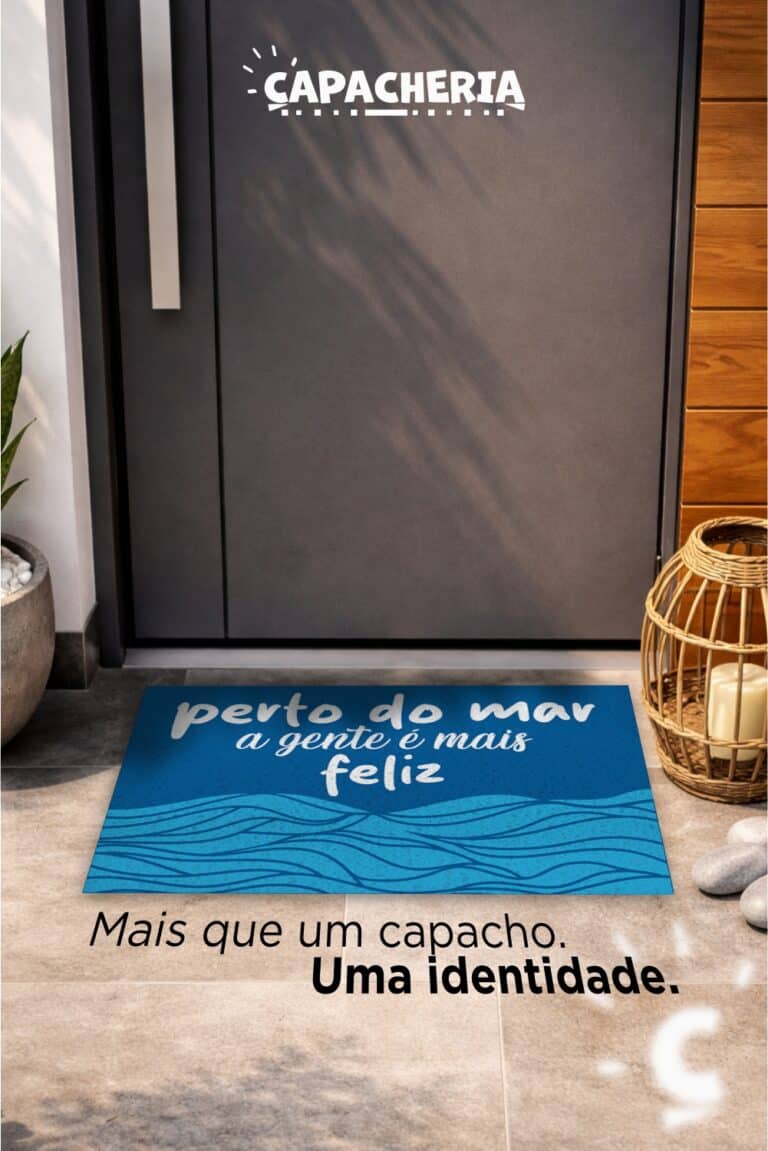Tapete De Porta Capacho Divertido Antiderrapante 60x40 - Perto do mar a gente é mais feliz – Estilo Mar