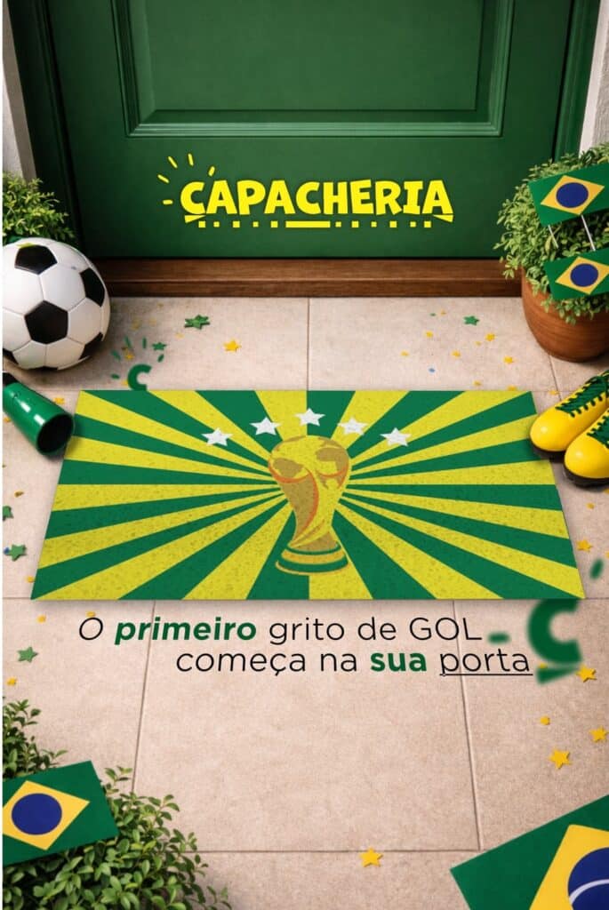 Tapete Capacho Taça do Brasil Copa – Verde e Amarelo Antiderrapante | Tapete de Entrada Futebol