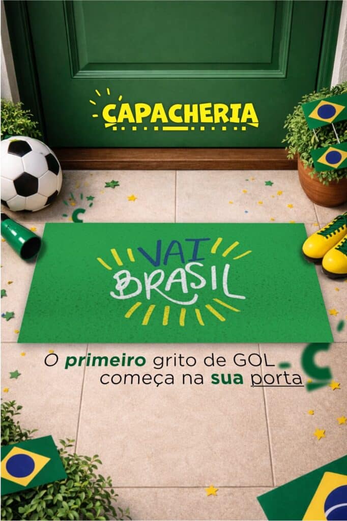 Tapete Capacho Copa do Mundo Brasil – Entrada Verde e Amarelo Antiderrapante | Tapete Futebol Decorativo