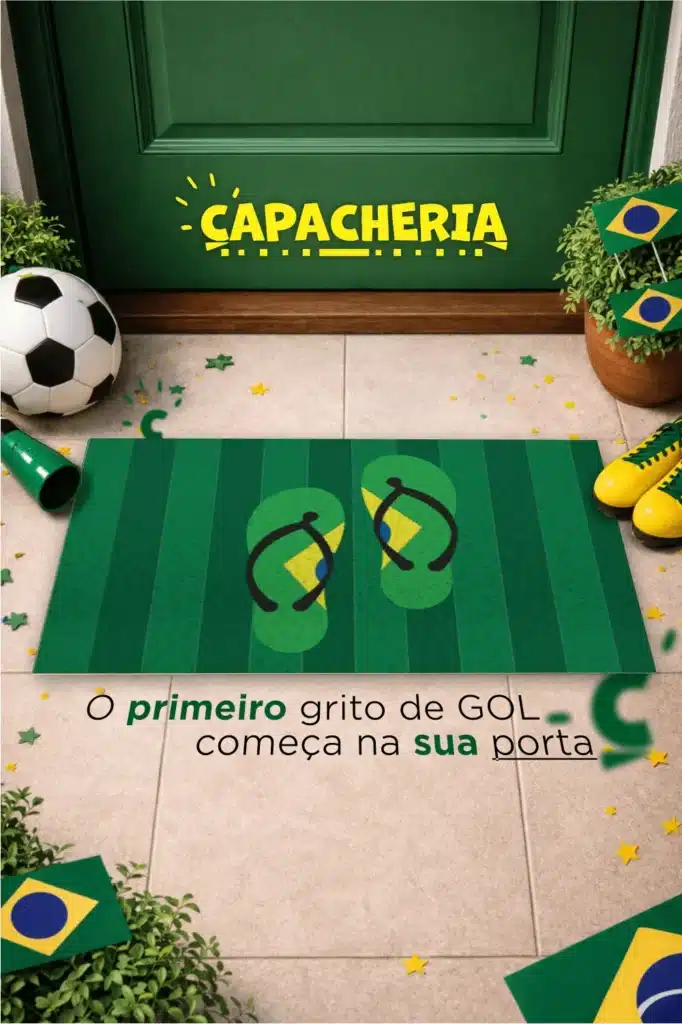 Tapete Capacho Chinelos Brasil Antiderrapante – Tapete de Entrada Tema Futebol Copa