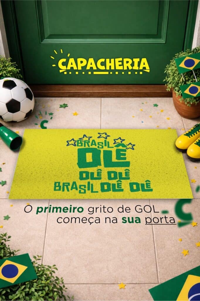 Tapete Capacho Brasil Olê Olê Antiderrapante – Tapete de Entrada Tema Futebol Torcida