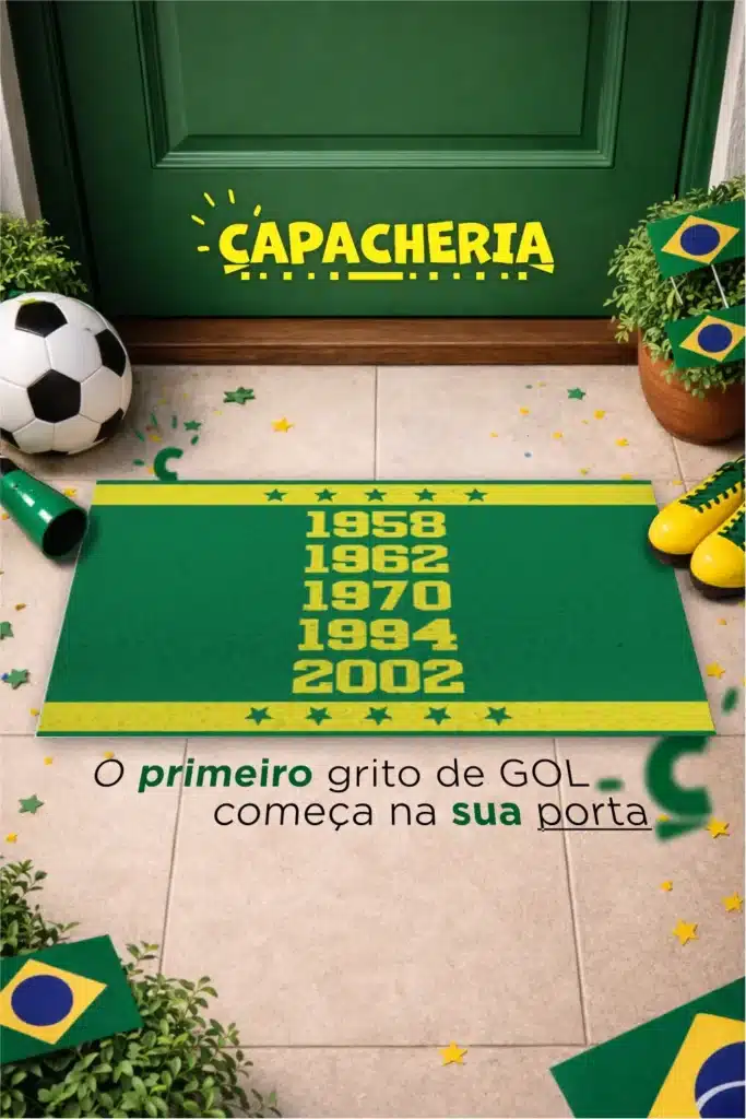 Tapete Capacho Campeões do Mundo Brasil Antiderrapante – Tapete de Entrada Títulos da Seleção