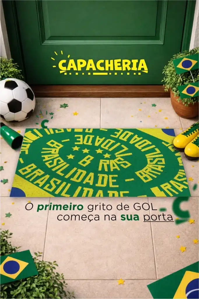Tapete Capacho Capacho Brasilidade Antiderrapante – Tapete de Entrada Tema Brasil e Futebol
