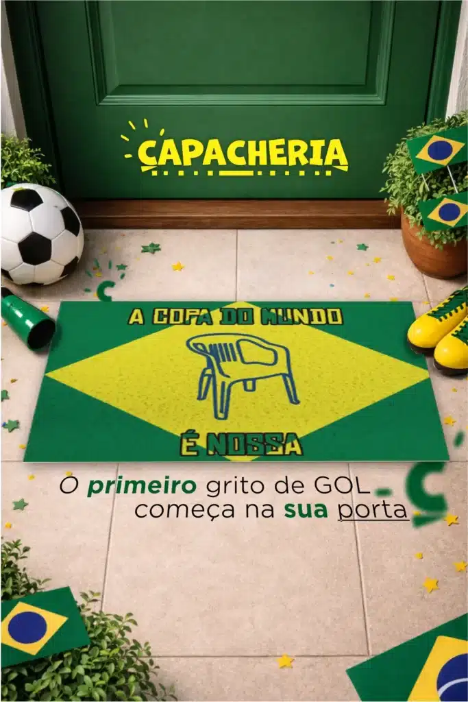 Tapete Capacho Copa do Mundo é Nossa – Antiderrapante Divertido Tema Brasil Futebol