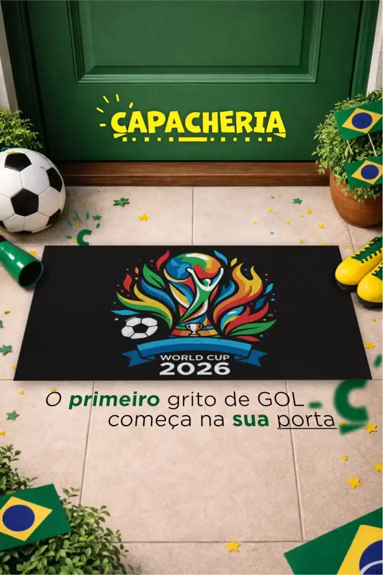Tapete Capacho Copa do Mundo 2026 Antiderrapante – Tapete de Entrada Futebol World Cup