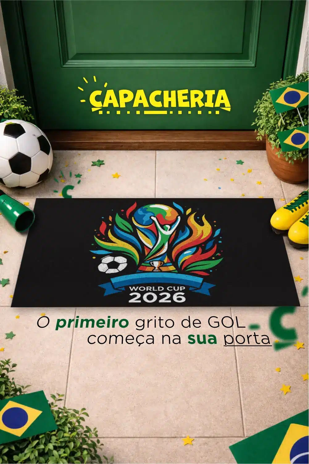 Tapete Capacho Copa do Mundo 2026 Antiderrapante – Tapete de Entrada Futebol World Cup