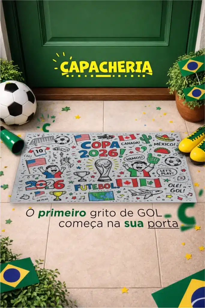 Tapete Capacho Copa 2026 Divertido Internacional – Antiderrapante Tema Futebol