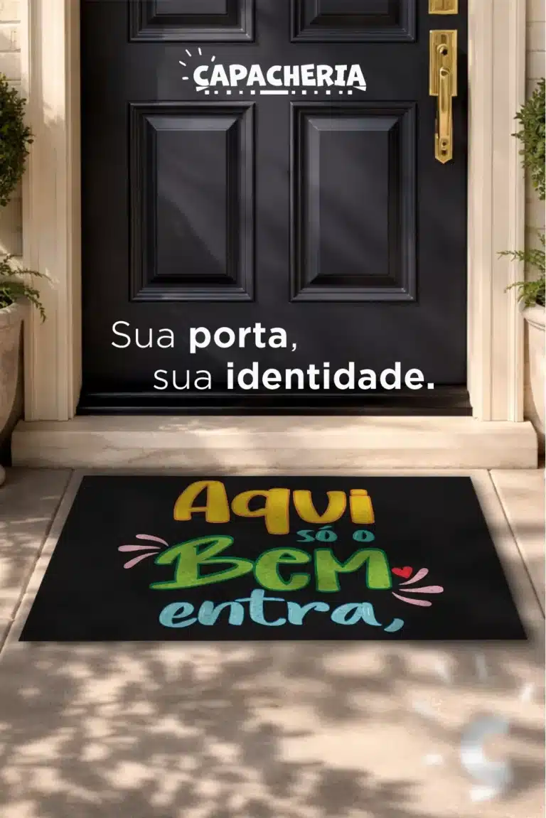 Tapete Capacho Aqui Só o Bem Entra Antiderrapante – Tapete de Entrada Decorativo com Frase