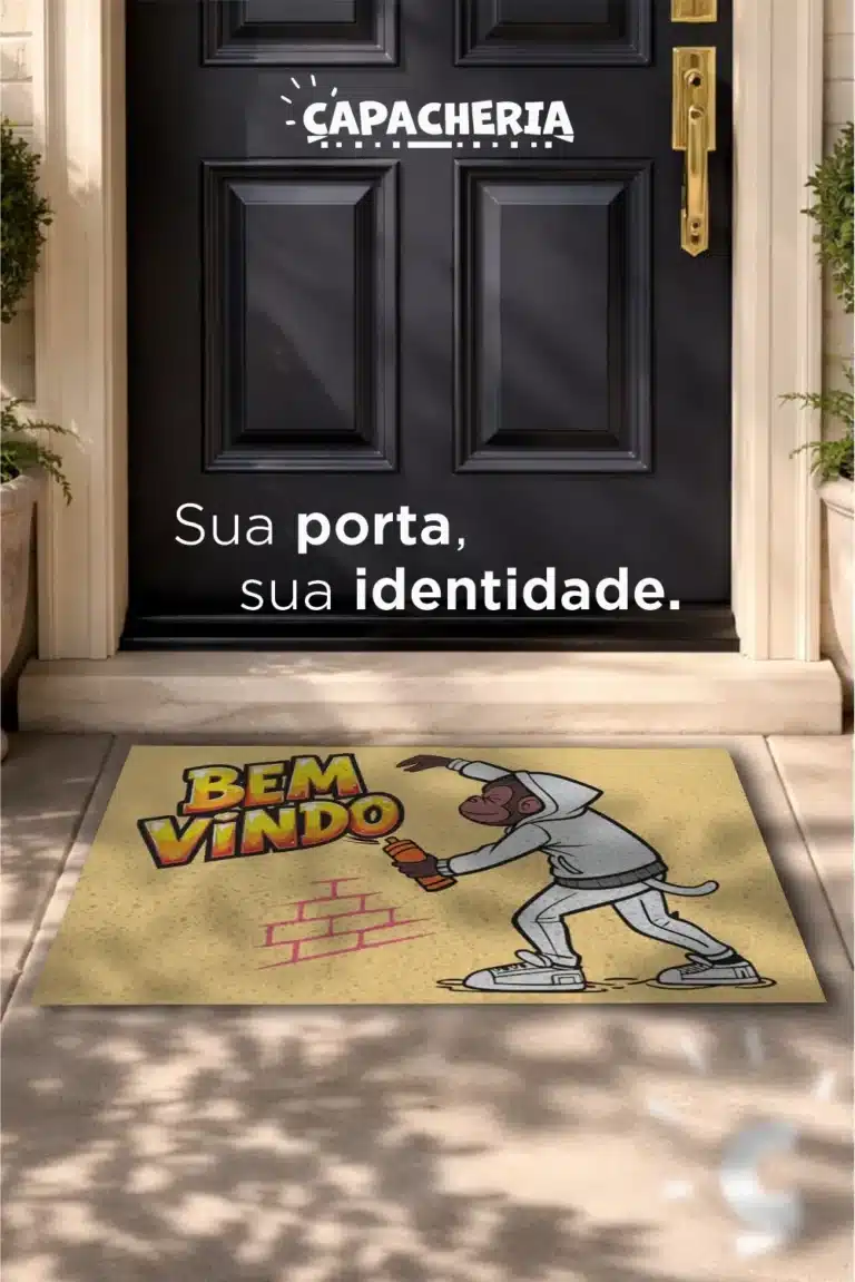 Tapete Capacho Bem Vindo Grafite Antiderrapante – Tapete de Entrada Criativo Estilo Street