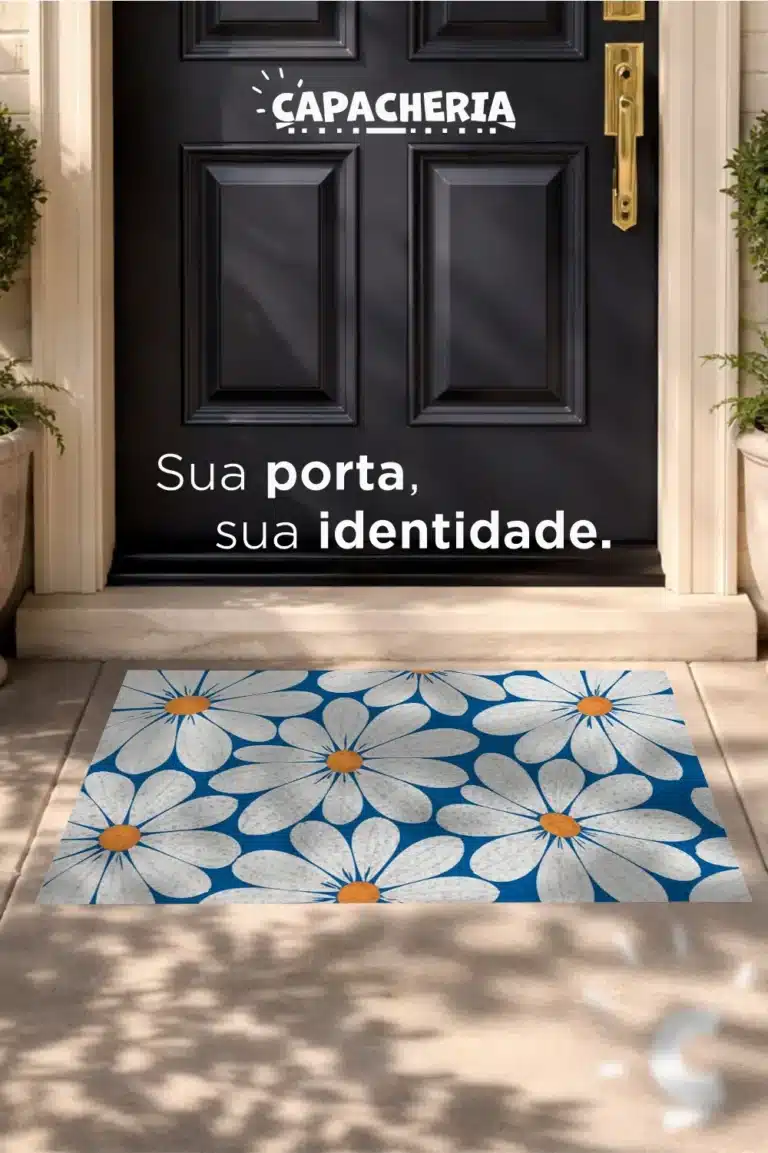 Tapete De Porta Capacho Floral Azul Antiderrapante – Tapete de Entrada Decorativo Personalidade e Estilo